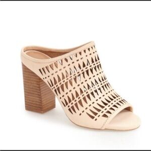 Jeffrey Campbell Newark-C Heels Pump Slides Sandals Laser Cut Leather Tan Size 7